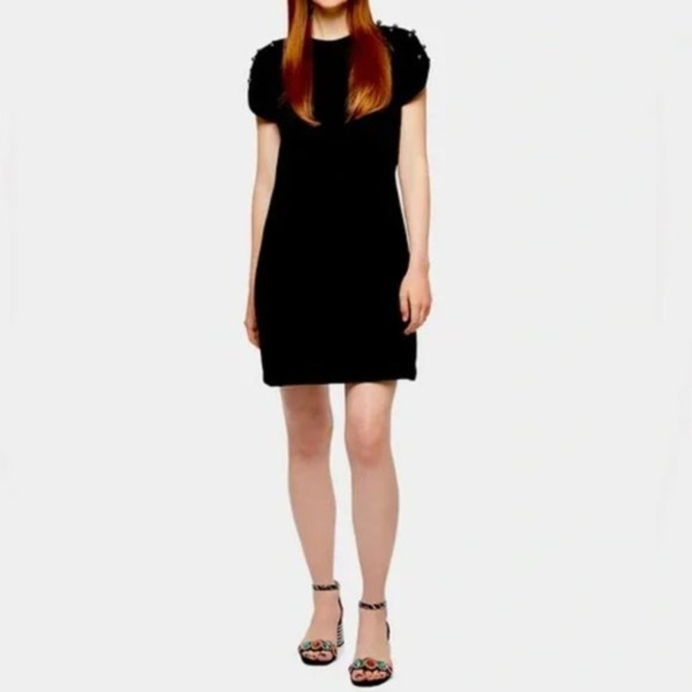 Betsey Johnson‎ Black Short Sleeve Dress Pearl Size 6 LBD Little Black Dress